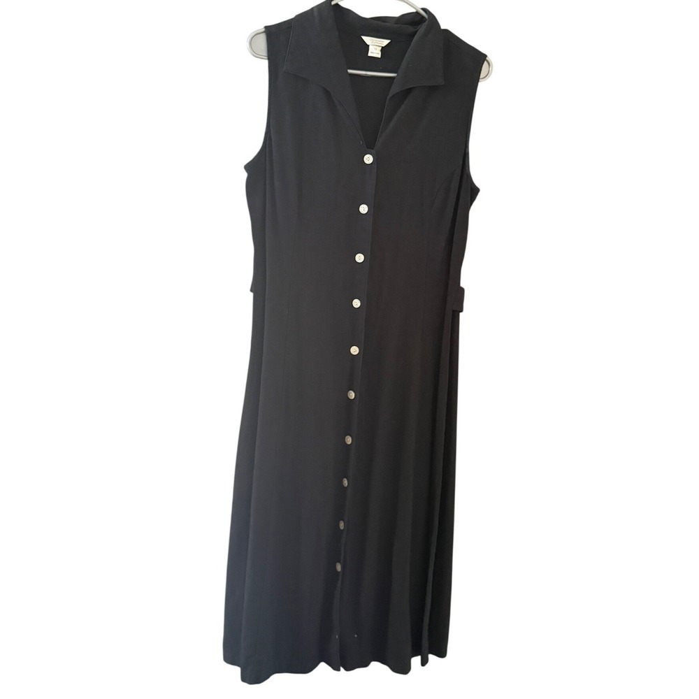 Christopher & Banks Black Linen Blend Button Front Sleeveless Midi Dress 12
